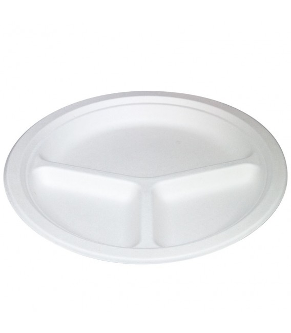 Platos Biodegradables Caña de Azúcar con tres compartimentos 26cm