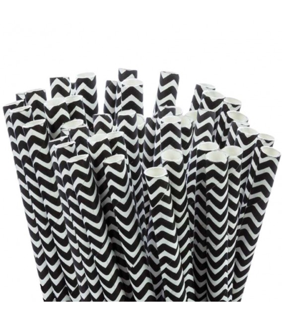 Pajitas de Papel Rayadas Negras Rectas Ø6mm x 20cm