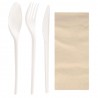 Set de Cubiertos Compostables con Tenedor, Cuchara, Cuchillo y Servilleta